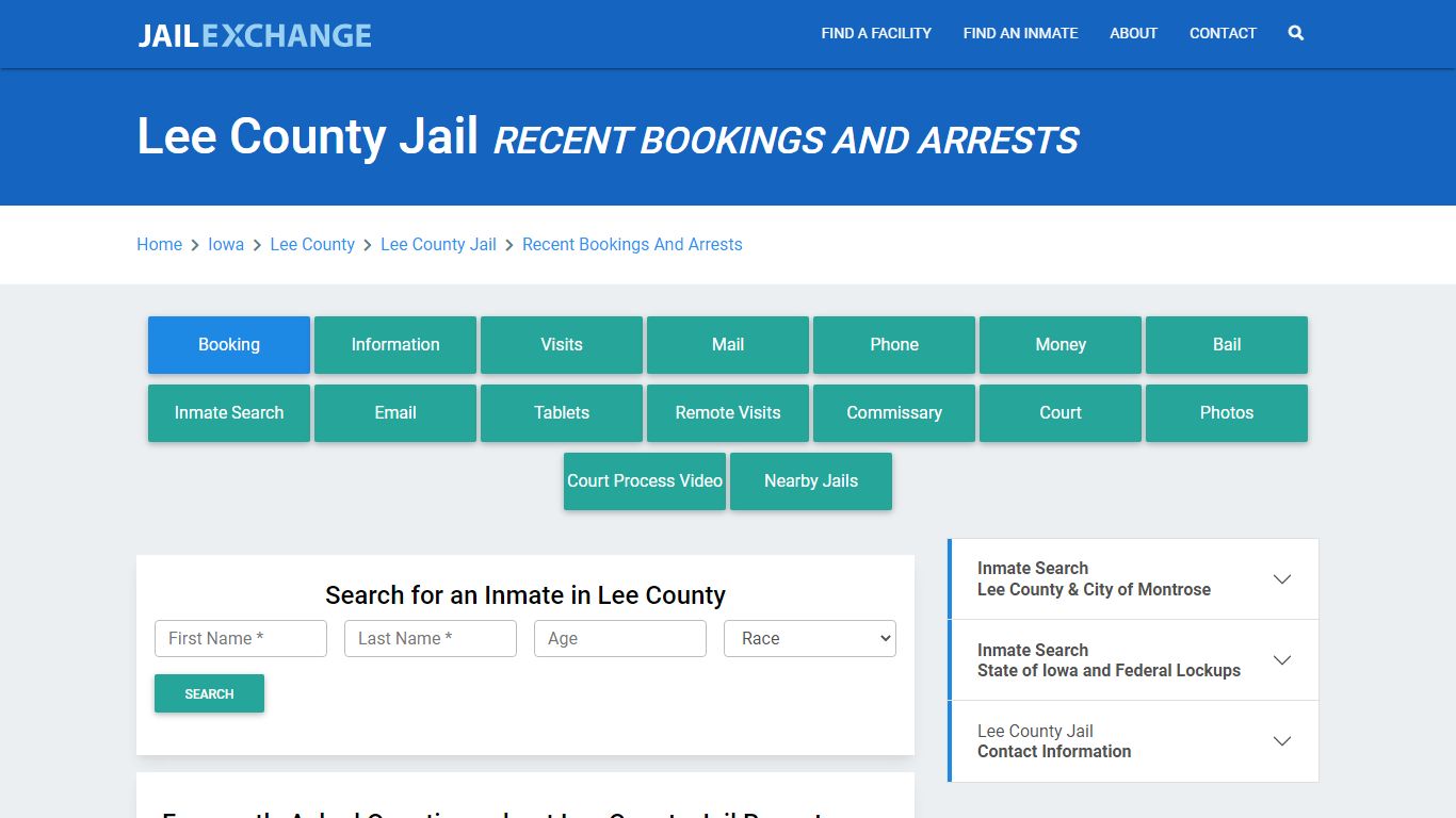 Lee County Jail IA Recent Arrests and Bookings - Jail Exchange